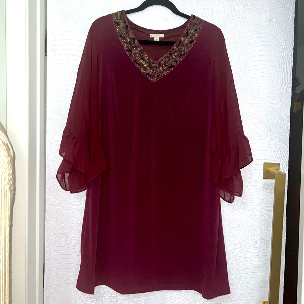 Cocktail Dress W/sequin V Neck Collar Sz M